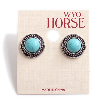 TE01TQ - Classic Round Turquoise Stud Earrings - Package (3)