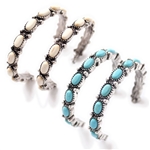 TE08 - Semi-precious Inlayed Stone Hoops - Ivory or Turquoise - Package (3)