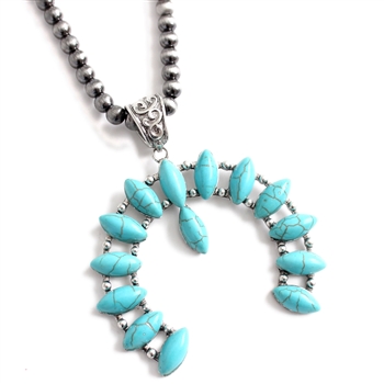 Turquoise Inlay Squash Blossom Necklace on Beaded Chain - Package (3)