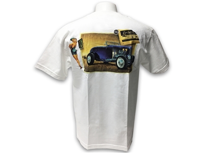 LimeWorks , T-Shirt , White , Post Card Design , Pin up , Hot Rod , Street Rod , Apparel ,