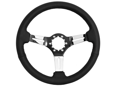 S6 SPORT BLACK LEATHER CHROME 6-BOLT STEERING WHEEL, ST3012BLK