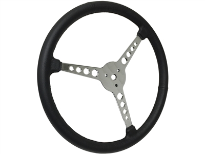 Sprint Steering Wheel - 15" Black Leather - 3 Spoke design with holes