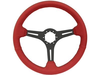 Auto Pro USA , Volante , Sport , red , leather , Steering Wheel , black Center , anodized , GM , MOPAR , FORD , Corvette , Mustang , Charger , Challenger , Camaro , El camino , Impala , bel air , nova , chevy II , oldsmobile , firebird , bronco , vw ,