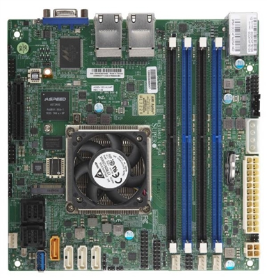 Supermicro A2SDI-8C+-HLN4F Motherboard Mini-ITX, Single Socket FCBGA 1310 supported, CPU TDP support 25W, Intel Atom Processor C3758, 8-Core Denverton, Intel Quick Assist Tecnology, Quad 1GbE LAN, IPMI, System on Chip