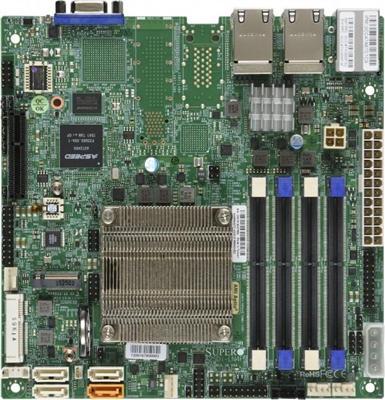 Supermicro A2SDi-LN4F Motherboard Mini-ITX, Single Socket FCBGA 1310, Intel Atom Processor C3850, System on Chip, CPU TDP support 25W, Quad LAN with Intel Ethernet Controller I350-AM4 1GbE, Up to 64GB Unbuffered ECC/non-ECC SO-DIMM, DDR4-2400MHz