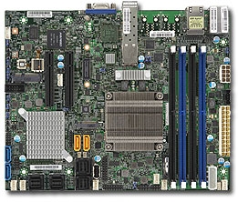 Supermicro X10SDV-4C-7TP4F Motherboard Flex ATX, Intel Xeon processor D-1518, Single socket FCBGA 1667; 4-Core, 8 Threads, 35W, Up to 128GB ECC RDIMM DDR4 2133MHz or 64GB ECC/non-ECC UDIMM in 4 sockets, 2 10G SFP+ and 2 GbE LAN, Broadwell-DE, Dual 10GbE