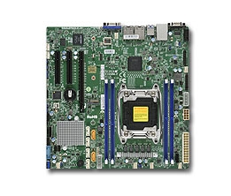 Supermicro X10SRM-F Motherboard Micro ATX, Intel Xeon, Single socket R3 (LGA 2011) supports Intel Xeon processor E5-2600 v4/v3 and E5-1600 v4/v3 family, Intel C612 chipset, Up to 512GB ECC 3DS LRDIMM, up to DDR4- 2400MHz; 4x DIMM slots, 1 PCI-E 3.0 x16