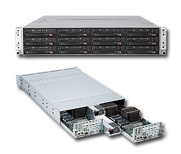 Supermicro 2U Server Barebone SYS-6026TT-D6IBQRF Intel Xeon processor 5600/5500 series  Integrated IPMI 2.0 with KVM and Dedicated LAN Dual Intel 82574L GbE 6x Hot-swap SAS Drive Bays 1400W Gold-level High-efficiency Power Supply Full Warranty