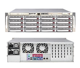 Supermicro 3U Server SYS- 6035B-8R+V / 6035B-8R+B Dual 771-pin LGA Sockets Platinum Level power supplies Full Warranty (Black & Silver)XeonÂ®Processor 5200/5100/5000 sequence1333 / 1066 / 667 MHz DIMM sockets Drive Bays SAS or enterprise SATA HDD only