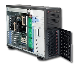 Supermicro Intel 4U SYS-7045W-NTR+ Dual 771-pin LGA Sockets Supports up to Dual Intel 64-bit Xeon processor Intel 82575EB Dual-port GbE 8 x 3.5" Hot-swap Drives Trays 6x SATA Hard Drives Supported 800W Redundant Power Supplies Full Warranty