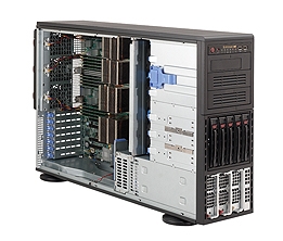 Supermicro Intel 4U SYS-8046B-TRLF Quad Intel Xeon processor 7500 series (8-Core) or new gen. Intel Xeon processors E7-4800 Intel 82576 Dual-Port 5 Total Hot-swap Drive Bays Integrated IPMI 2.0 1400W Gold Level Redundant High-efficiency PS Full Warranty