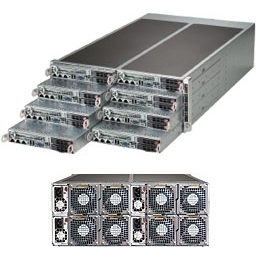 Supermicro FatTwin 4U SYS-F617R2-FT Server Dual socket R (LGA 2011) supports Intel Xeon processor E5-2600 IPMI 2.0 2 Hot-swap 2.5" SATA HDD Bays 1620W Redundant Power Supplies Full Warranty