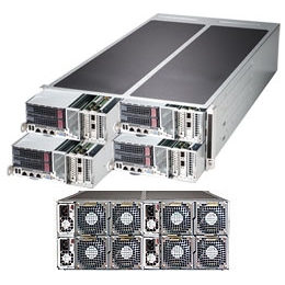 Supermicro FatTwin 4U SYS-F627G3-F73+ Server Dual socket R (LGA 2011) supports Intel Xeon processor E5-2600 IPMI 2.0  2x 3.5" Hot-swap SAS HDDs;SAS2 support via LSI 2308 1620W Redundant Power Supplies Full Warranty