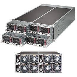 Supermicro FatTwin 4U SYS-F627R3-FT Server Dual socket R (LGA 2011) supports Intel Xeon processor E5-2600 IPMI 2.0 4x Hot-swap 3.5" SAS/SATA HDDs;SAS2 via LSI 2308 1280W Redundant Power Supplies Full Warranty