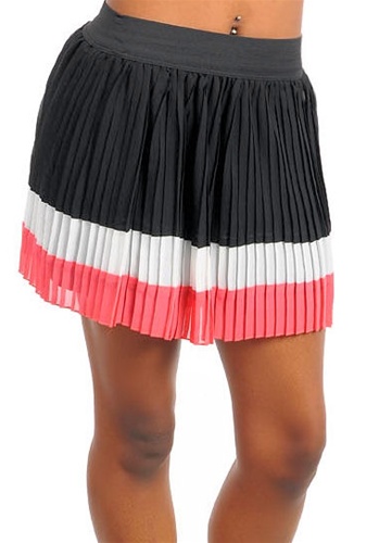 sexy color block skirt has stretchy elastic waist band and is lined, trendy pleated color block mini skirts for office or date short skirt, trendy skirts pleated, sexy pleated skirts, classy mini skirt, sexy skirts, trendy day skirts, color block skirt