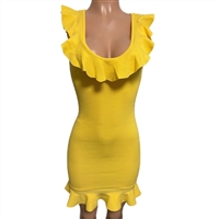 sexy-yellow_ruffle_trim_bodycon_dress