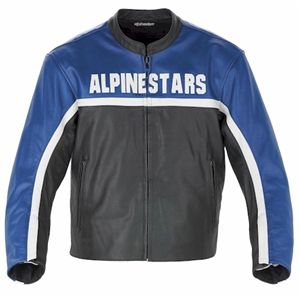 Alpinestars Barcelona Leather Motorcycle Riding Jacket Blue/Black Size: XXXL(3XL)/60Euro/50 US (2810-1025) - Closeout