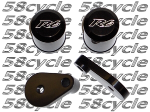 2006-2007 Yamaha R6 Limited Edition Black Anodized NO CUT Frame Sliders - R6 Logo End Caps