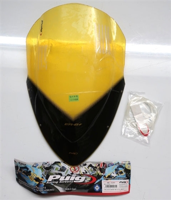 2006-2008 Kawasaki Ninja 650R / ER-6f / EX-6 Puig Racing Double Bubble Windshield / Windscreen (4106G) - Yellow (w/ER-6f Logo)