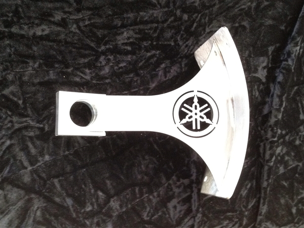 2003-2005 Yamaha R6 Polished Stainless Steel Swingarm Tag Bracket - Laser Engraved Tuning Fork Logo