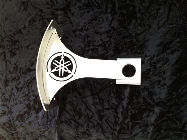 2004-2006 Yamaha R1 Polished Stainless Steel Swingarm Tag Bracket - Laser Engraved Tuning Fork Logo - Right Side Mount