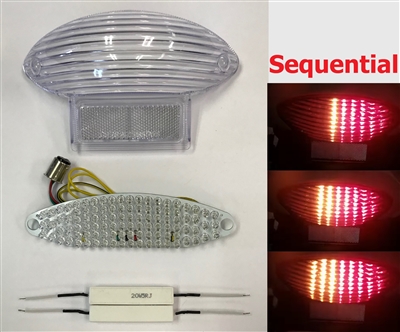 Clear Alternatives 1999-2007 Suzuki GSX 1300R Hayabusa CLEAR Tail Light Lens and LED Board with Integrated Signals - Sequential (Ribbed) (CTL-0018-QC)