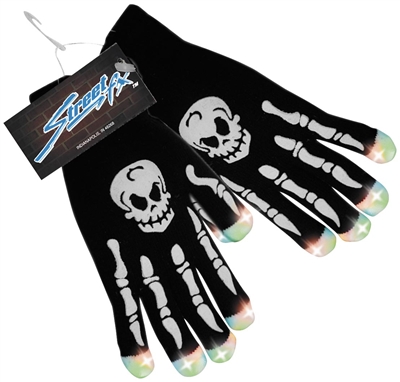 Street Fx LED Light Up Skull / Halloween Black Gloves - One Size (1045664)