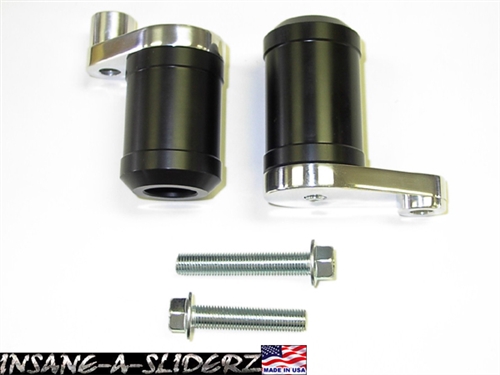 2003-2005 Yamaha R6 Black DELRIN Frame Sliders - Polished NO Cut Brackets