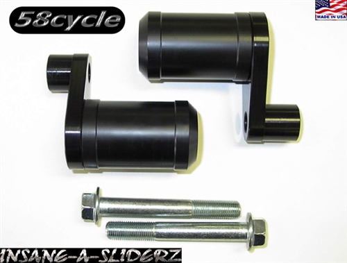 2009-2012 Kawasaki ZX6R Black DELRIN Frame Sliders - NO Cut