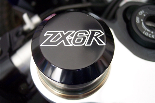 2007-2008 Kawasaki ZX6R Limited Edition Fork Caps with Engraved Logo - Black