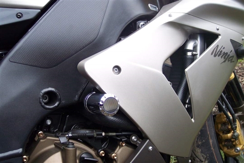 2004-2005 Kawasaki ZX10R Polished NO CUT Frame Sliders with Revolver End Caps