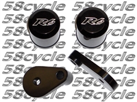 2003-2005 Yamaha R6 Limited Edition Black Anodized NO CUT Frame Sliders - R6 Logo End Caps