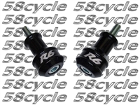 1999-2016 Yamaha R6 Billet Aluminum Swingarm Sliders / Spools - Black - R6 Logo