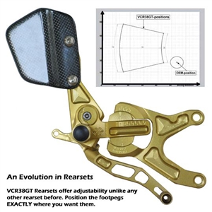 2007-2017 Honda 600RR VCR 38GT Fully Adjustable Gilles Racing RearSets - Gold/Gold