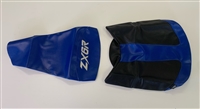 2005 Kawasaki ZX6R 636  Blue and Black Vinyl Seat Covers with Silver ZX6R Logo