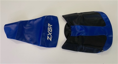 2005 Kawasaki ZX6R 636  Blue and Black Vinyl Seat Covers with Silver ZX6R Logo