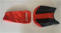 2005 Kawasaki ZX6R 636 Red and Black Vinyl Seat Covers with Silver ZX6R Logo