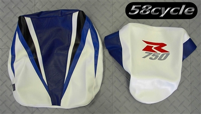 2004 Suzuki GSXR750 Blue and White Vinyl Seat Covers with Logo