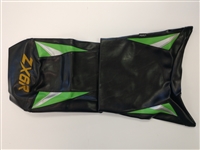 2003 Kawasaki ZX6R 636 Black, Green, and Aluminum Vinyl Seat Covers with 5.5x1.5" Gold ZX6R Logo