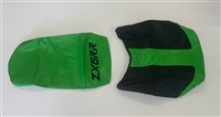 2006 Kawasaki ZX6RR Green Vinyl Seat Covers with Black ZX6RR Logo