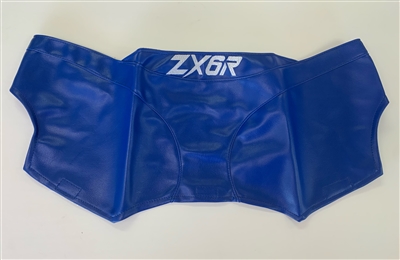 2005 Kawasaki ZX6R 636 Blue Vinyl Protective Tank Bra/Cover/Wrap with Silver ZX6R Logo