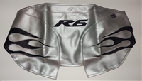 2004 Yamaha R6 Silver and Black Vinyl Protective Tank Bra/Cover/Wrap with 6" Black R6 Logo