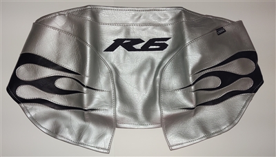 2004 Yamaha R6 Silver and Black Vinyl Protective Tank Bra/Cover/Wrap with 6" Black R6 Logo