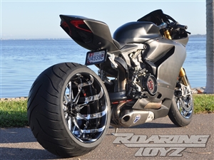 Ducati Panigale 1198 1298 Billet OSD Single Sided Swingarm Kit Black Chrome Suzuzki Fat wide tire extended arm 300 custom wheels 17x3.5 18x10.5 complete outside drive one chain performance H2R H2SX