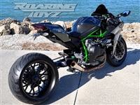 Kawasaki H2 Billet OSD Single Sided Swingarm Kit Black Chrome Suzuzki Fat wide tire extended arm 300 custom wheels 17x3.5 18x10.5 complete outside drive one chain performance H2R H2SX