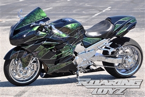 Kawasaki ZX14 Billet OSD Single Sided Swingarm Kit Black Chrome Suzuzki Fat wide tire extended arm 330 custom wheels 17x3.5 18x10.5 complete outside drive one chain performance ZX14R ZX-14 zzr1400