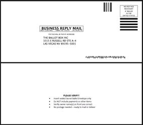 #10 Envelopes; B/W Both Sides: Business Reply NV No Signature