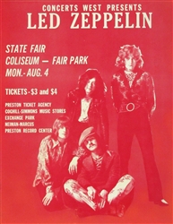 Led Zeppelin Original Concert Handbill
Vintage Rock Poster
State Fair In Dallas