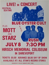Blue Oyster Cult And Rush Original Concert Handbill
Vintage Rock Poster
Shreveport