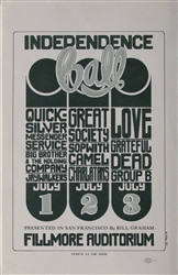 Independence With The Grateful Dead And Quicksilver Messenger Service Original Concert Handbill
Fillmore Auditorium
Wes Wilson
BG 14
Big Brother And The Holding Company
Love 
The Charlatans